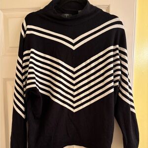 Tahari Black and White Striped Mock Neck Sweater Large